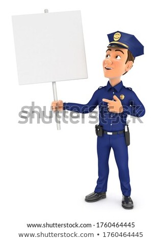 Policeman With Blank Advertising Board Stock fotó © 3dmask