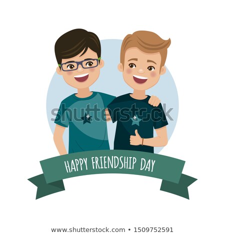 Сток-фото: Best Friends Photo Two Happy Boys Smiling Vector Illustration