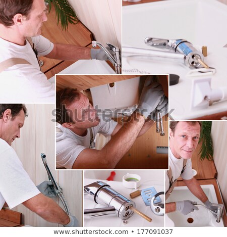 [[stock_photo]]: Montage Of A Plumber Installing A Kitchen Sink