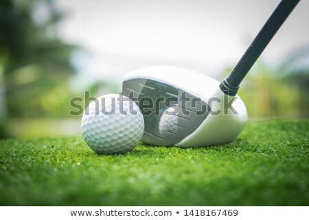 Сток-фото: Golf Ball And Iron On Green Grass Detail Macro Summer Outdoor