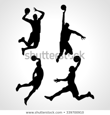 Stockfoto: Basketball Players Silhouette Collection In Dribble Position