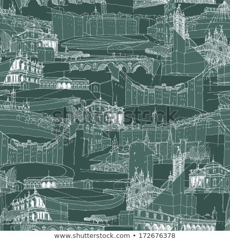 Stok fotoğraf: Historic Italian Architecture Collage Seamless Pattern