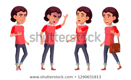 Stock foto: Asian Girl Poses Set Vector High School Child Emotions Student For Web Poster Booklet Design