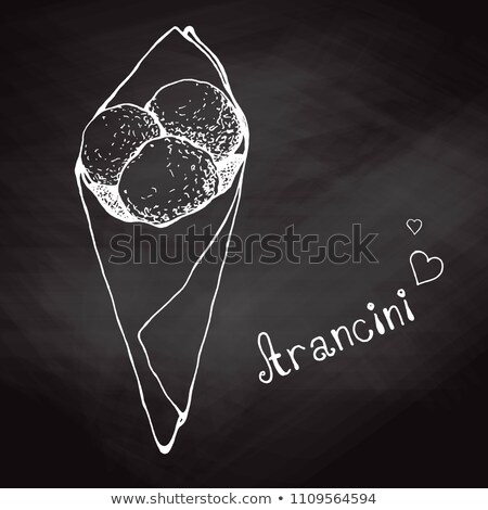 ストックフォト: Sketch Arancini In A Paper Bag On A Chalkboard Italian Cuisine
