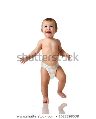 Foto stock: Beautiful Baby Learning To Walk Isolated On A White Background