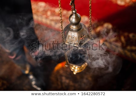 Stock photo: A Priests Censer Hanging In The Orthodox Church Copper Incense With Burning Coal Inside