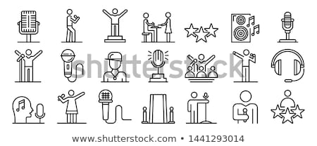 Stockfoto: Man Host With Microphone Icon Outline Illustration