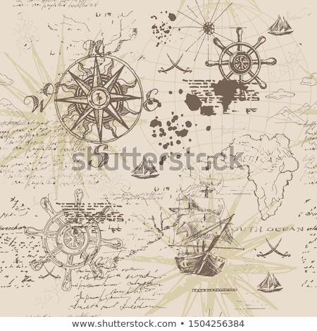 Stok fotoğraf: Old Vintage Compass And Navigation Instruments On Ancient Map