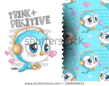 Сток-фото: Beautiful Penguin Trying To Cheer With Music And Pattern Background