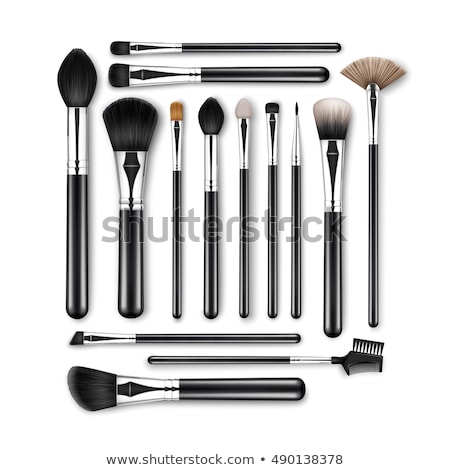 ストックフォト: Female Face With Cosmetic Makeup Brushes