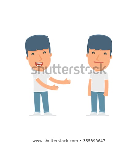 Foto stock: Funny Character Activist Introduces His Shy Friend