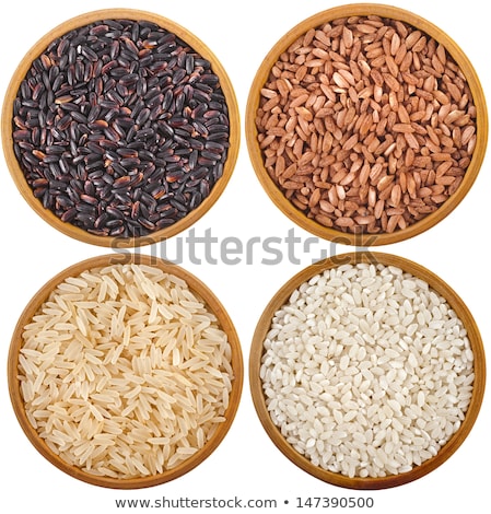 ストックフォト: Red Black And White Rice Close Up In Wood Bowls On White Background Isolated