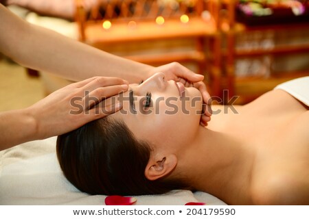 Stockfoto: Woman Enjoying Ayurveda Oil Head Massage In Spa