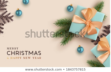 Stock fotó: Vector Merry Christmas Illustration With Ornamental Balls And Pine Branch On Shiny Blue Background