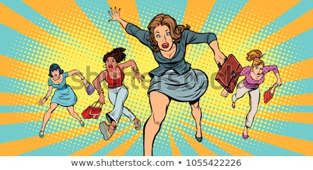 Zdjęcia stock: Woman Running In Hurry To The Store On Sale