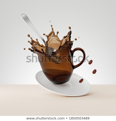 Foto stock: Black Coffee Cup With Beans Inside 3d Rendering