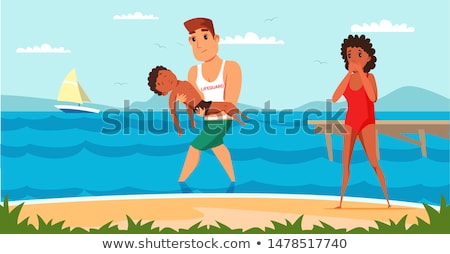 Stok fotoğraf: Cartoon Lifeguard Scared