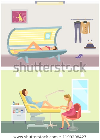 Foto stock: Tanning In Salon And Pedicure Service Set Vector