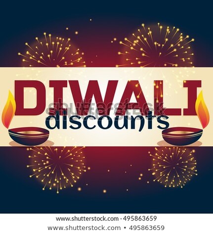 Foto stock: Diwali Discount Background With Two Diya And Fireworks