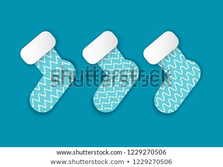 Foto stock: Christmas Paper Cut Santa Claus Three Socks Vector