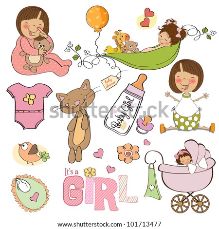 Stok fotoğraf: New Baby Shower Card With Cat