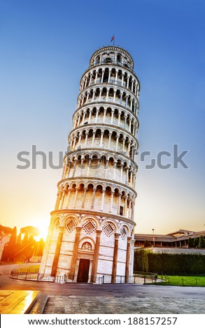 Stock photo: Famous Pisa Leaning Tower At Sunrise