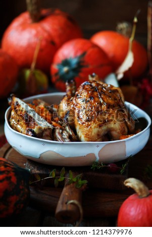 Stock photo: Stuffed Cornish Hens With Pumpkin