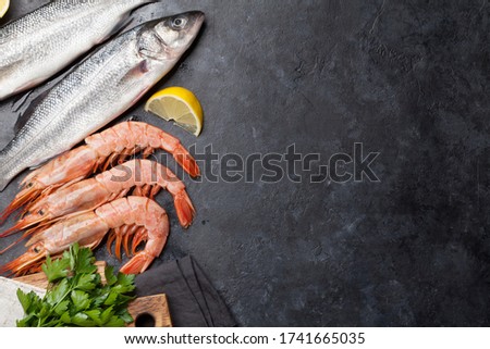 Сток-фото: Fresh Seafood Trout Fish And Langostino Shrimps