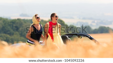 Caucasian Woman In A Cabriolet Stockfoto © Kzenon