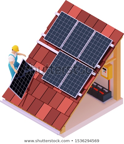 Foto stock: Vector Isometric Solar Panel Installation