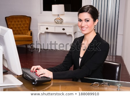 Stok fotoğraf: Attractive Intellectual Business Woman Greeting Customers Office