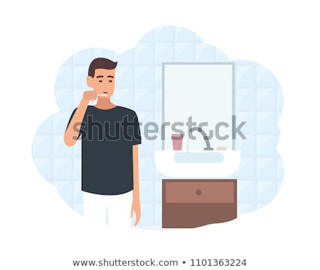 Сток-фото: Man Brushing His Teeth Vector Illustration