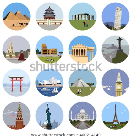 Foto stock: Eiffel Tower And Colosseum Vector Illustration