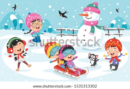 Happy Little Kids With Sleds In Winter Foto stock © yusufdemirci