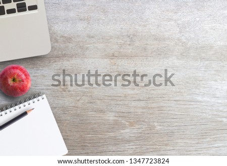 Stock photo: Notebook With Pencil And Apples On A Wood Table