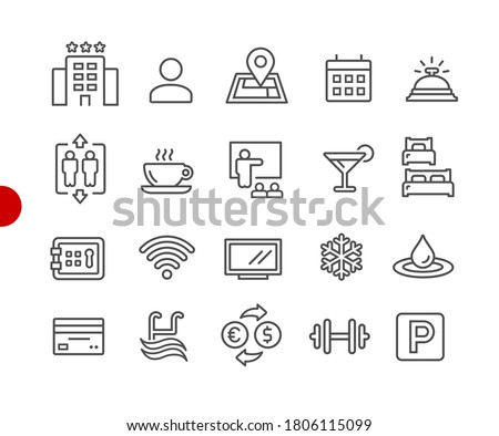 Hotel Rentals Icons 1 Of 2 Red Point Series - Vector Line I Foto stock © Palsur