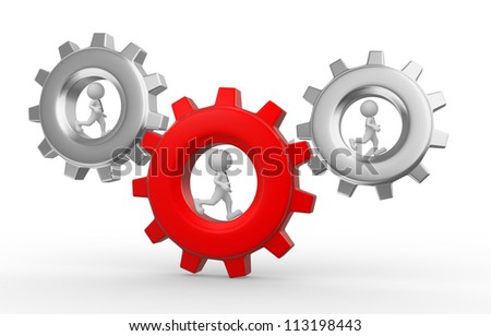 Foto stock: 3d White Business People With Briefcase In Gear Wheel