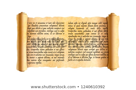 Foto d'archivio: Old Textured Wide Papyrus Scroll With Ancient Latin Text Without Any Sense Isolated On White