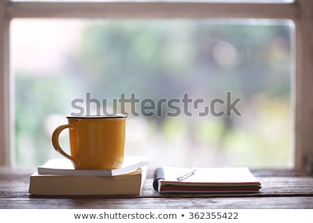 Zdjęcia stock: Open Diary And Coffee Cup On Green Grass Background