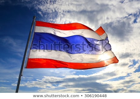 Foto stock: Flag Of Thailand With Flag Pole Waving In The Wind Blue Sky