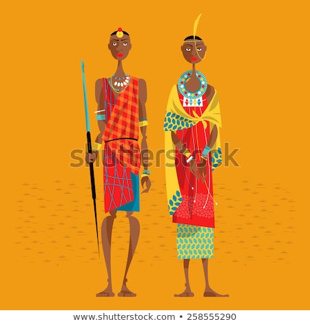 [[stock_photo]]: Vector Illustrations Of African Masai Warriors In Traditional Clothing