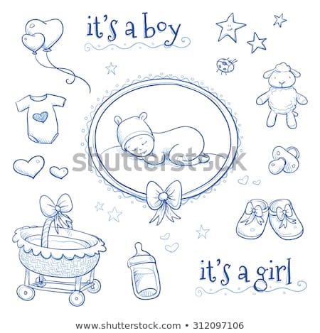 Stock fotó: Baby Announcement Card With Milk Bottle And Pacifier