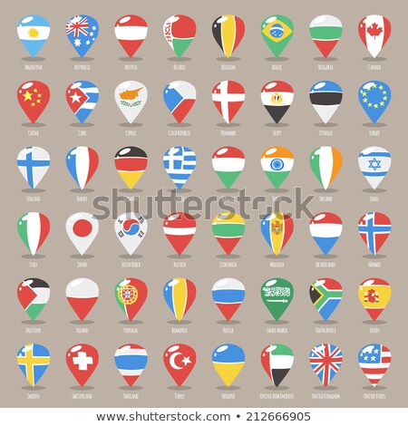 Stockfoto: Set Of Cartoon Map Pointers With World States Flags