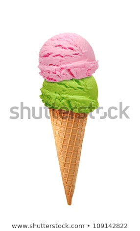 Foto stock: Two Different Flavor Ice Creams With Cone On White