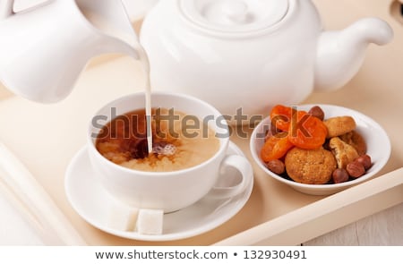 Stockfoto: Breakfast With Tea And Milk On A Tray
