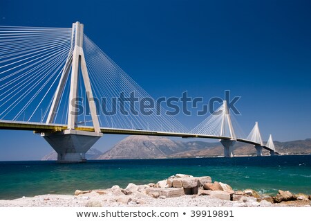 ストックフォト: Cable Stayed Suspension Bridge Crossing Corinth Gulf Strait Greece