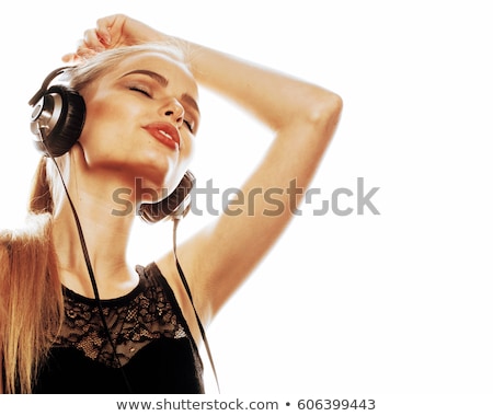 Stock foto: Young Sweet Talented Teenage Girl In Headphones Singing Isolated