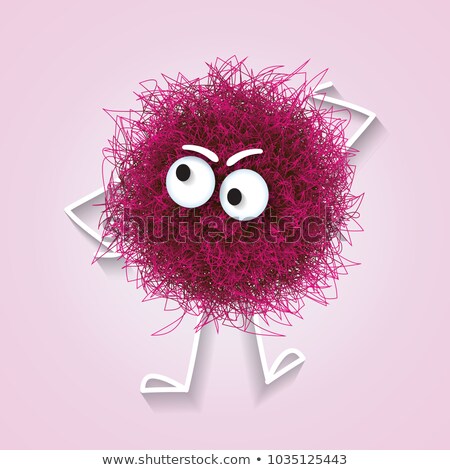 Foto stock: Fluffy Cute Pink Spherical Creature Thinking