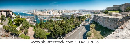 Stok fotoğraf: View From The Height Of The Marina With A Lot Of Yachts And Boat