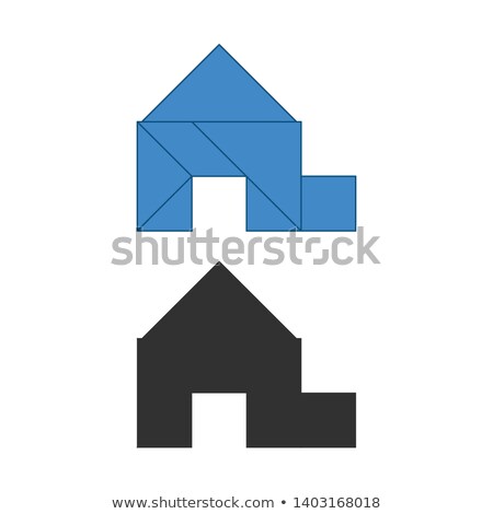 Foto stock: Garage House Tangram Traditional Chinese Dissection Puzzle Seven Tiling Pieces - Geometric Shapes